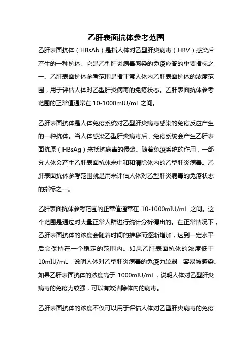 乙肝表面抗体参考范围