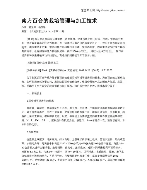 南方百合的栽培管理与加工技术