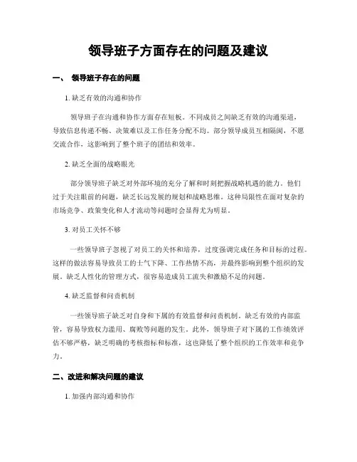 领导班子方面存在的问题及建议