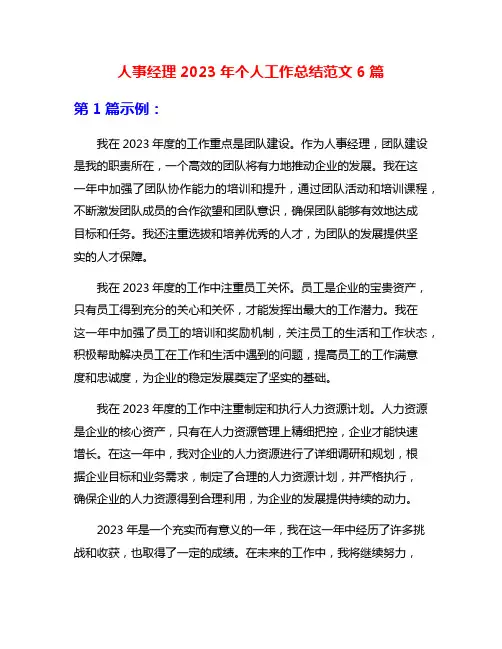 人事经理2023年个人工作总结范文6篇