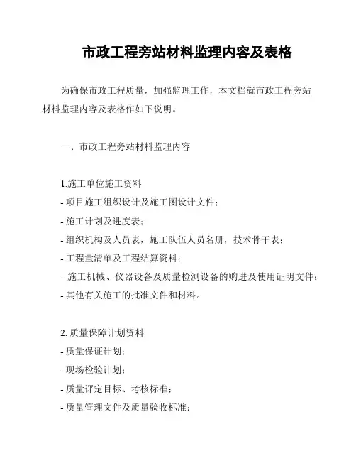 市政工程旁站材料监理内容及表格