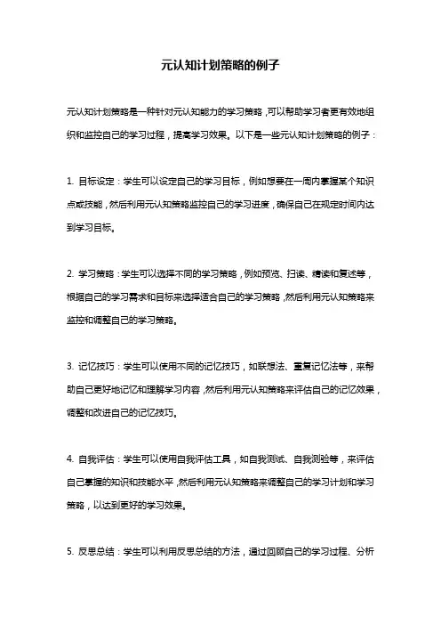 元认知计划策略的例子