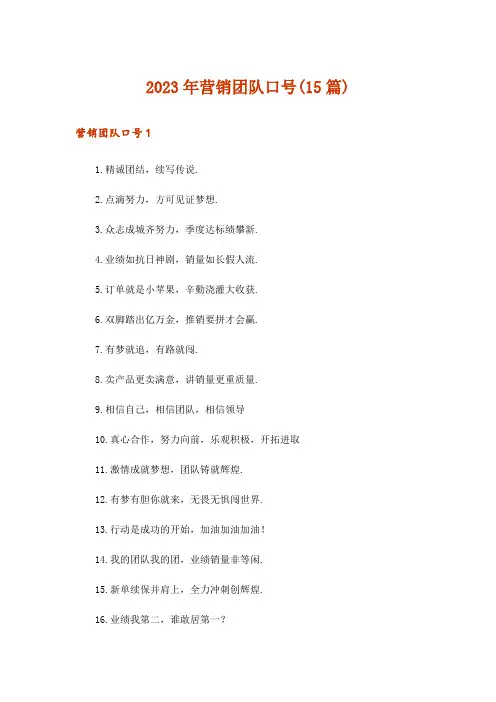 2023年营销团队口号(15篇)