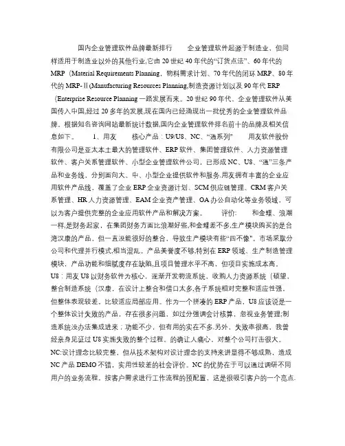 国内企业管理软件品牌最新排行(精)