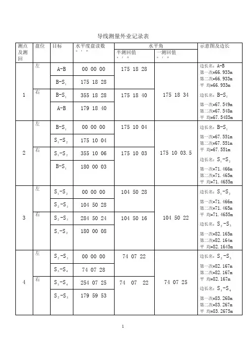 导线测量外业记录表