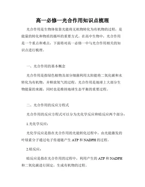高一必修一光合作用知识点梳理