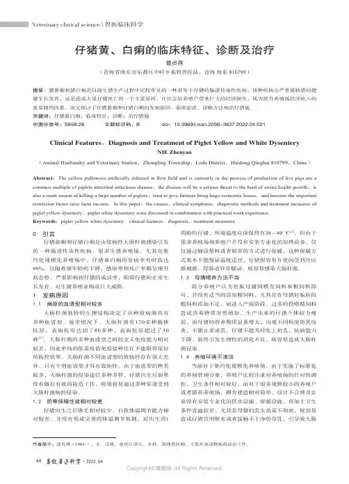 仔猪黄、白痢的临床特征、诊断及治