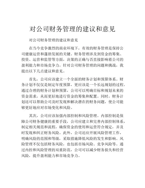 对公司财务管理的建议和意见
