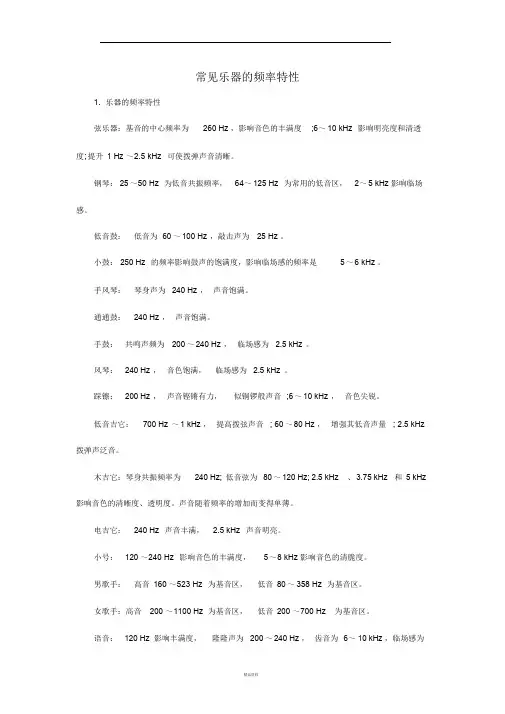 常见乐器的频率特性