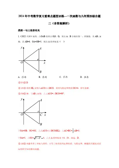 2024年中考数学复习重难点题型训练—一次函数与几何图形综合题一(含答案解析)