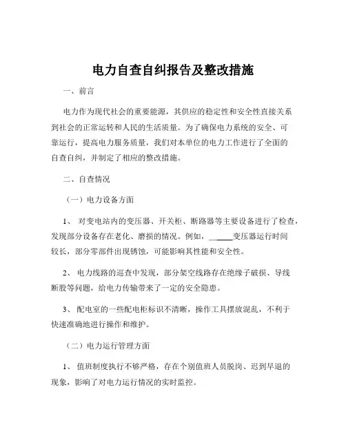 电力自查自纠报告及整改措施