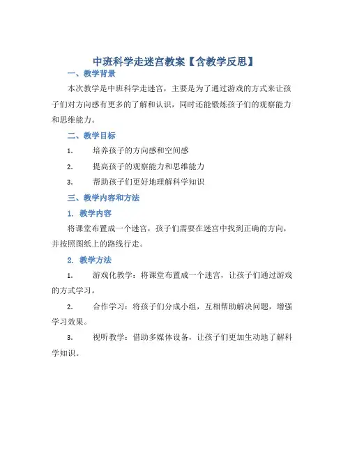中班科学走迷宫教案【含教学反思】