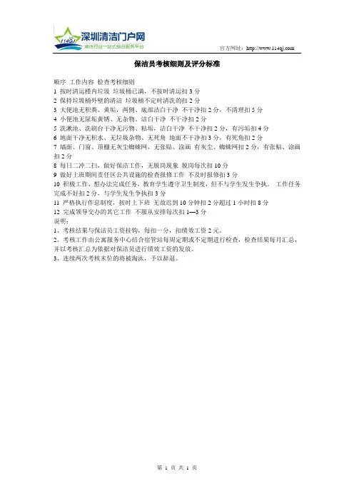 保洁员考核细则及评分标准