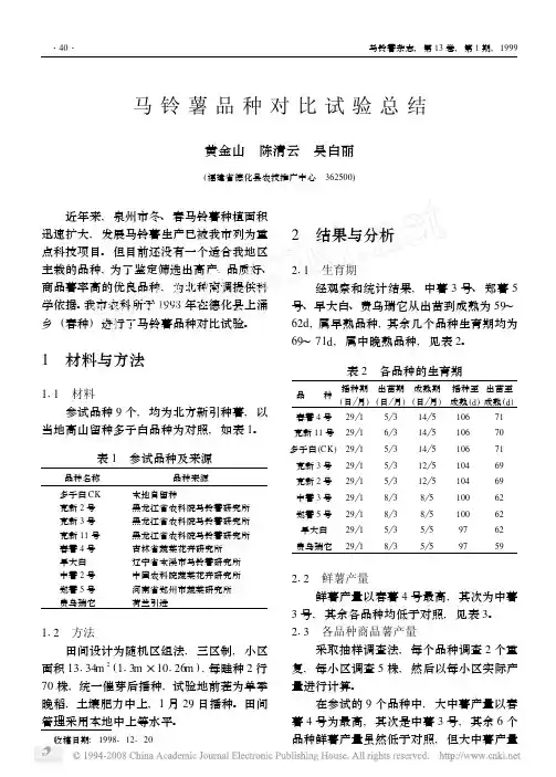 马铃薯品种对比试验总结