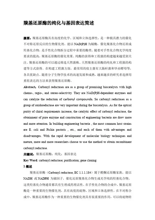 羰基还原酶的纯化与基因表达简述