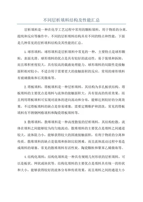 不同层析填料结构及性能汇总