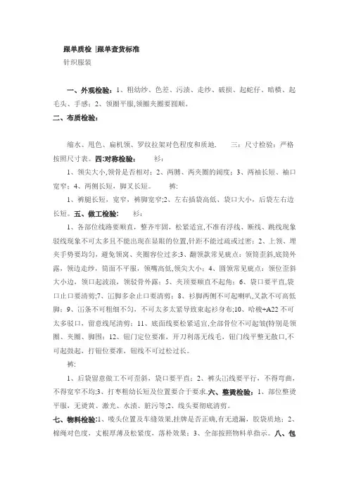 各类服装质检查货标准