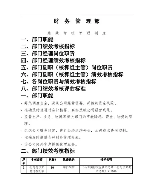 财务部绩效考核指标(绝对有用处)