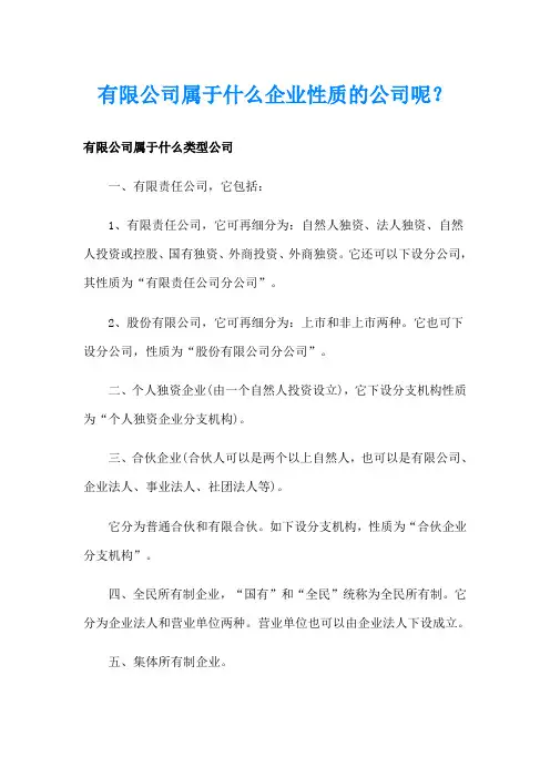 有限公司属于什么企业性质的公司呢？