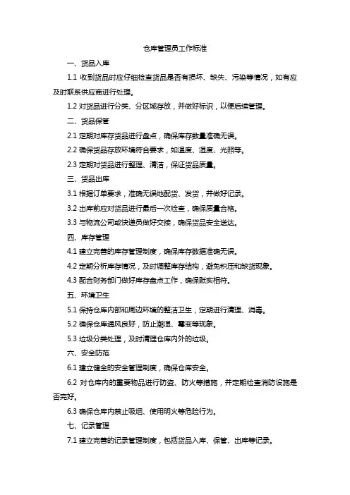 仓库管理员工作标准