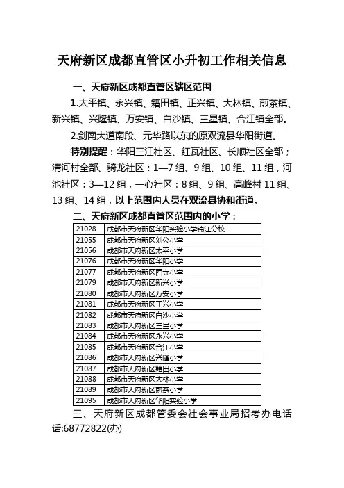 2016年天府新区范围界定及小学(发区县)
