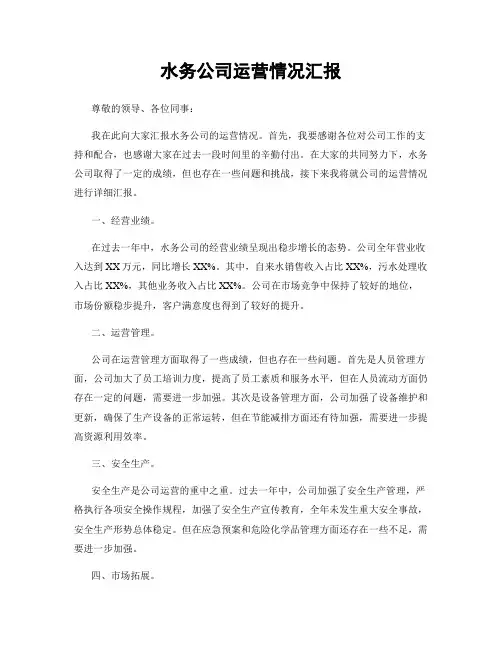 水务公司运营情况汇报