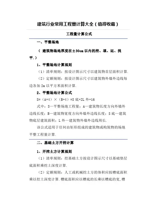 建筑行业常用工程量计算大全(值得收藏)