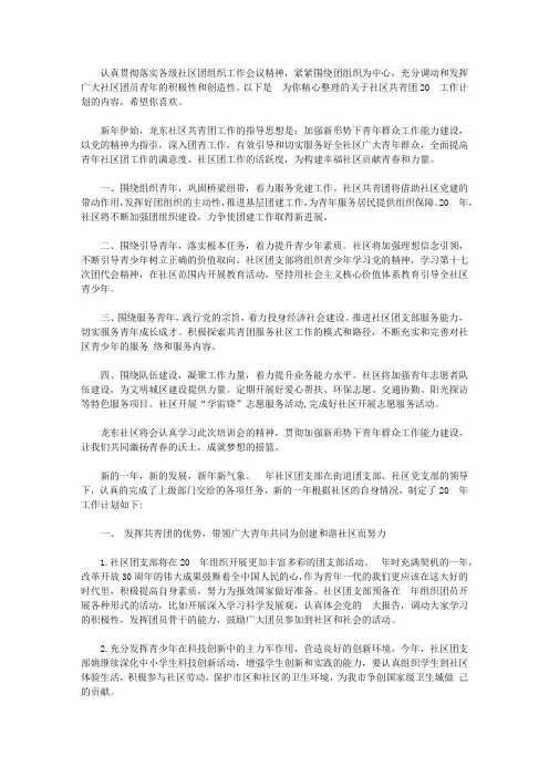 社区共青团2020工作计划【精选】