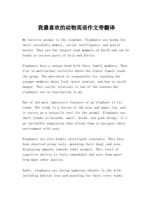 我最喜欢的动物英语作文带翻译