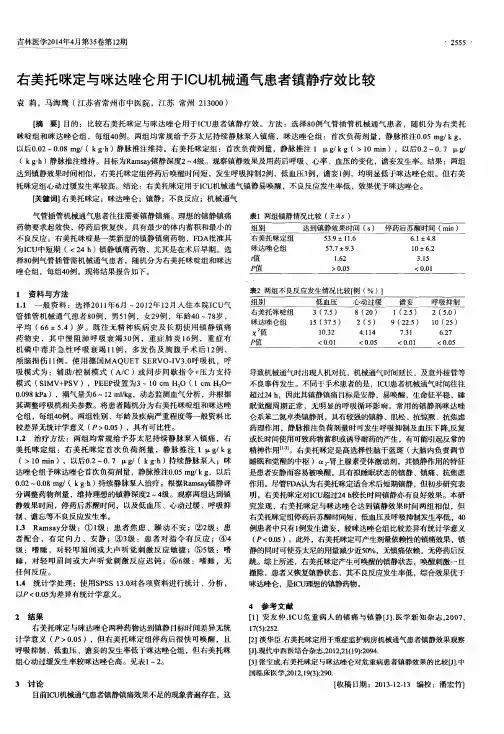 右美托咪定与咪达唑仑用于ICU机械通气患者镇静疗效比较