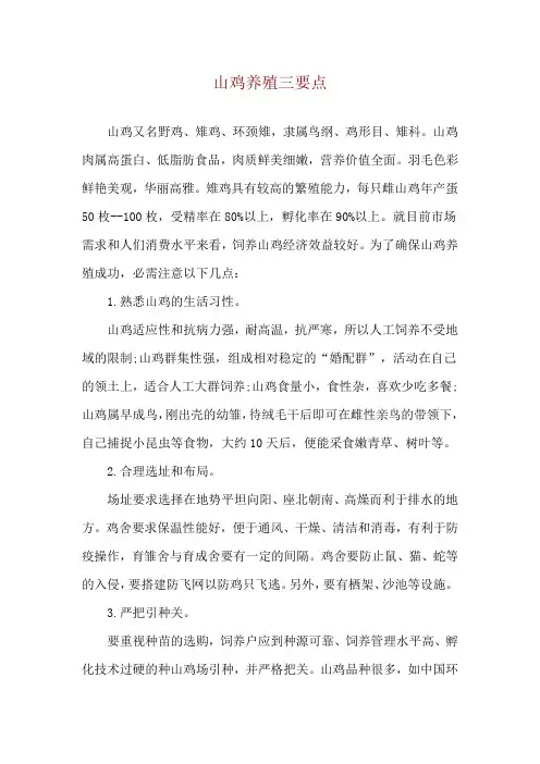 山鸡养殖三要点