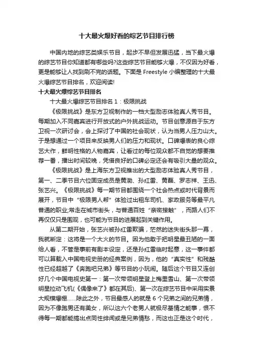 十大最火爆好看的综艺节目排行榜