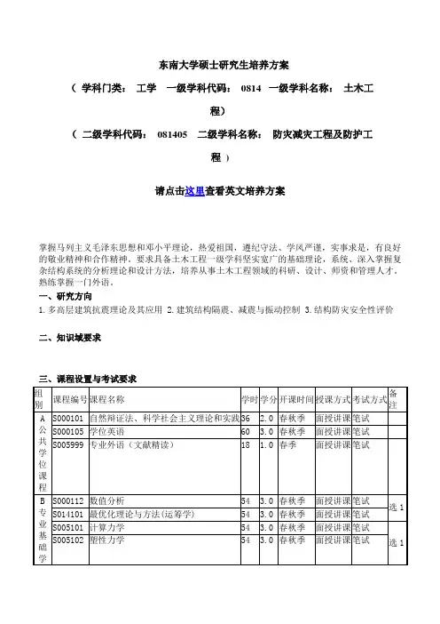 东南大学硕士研究生培养方案