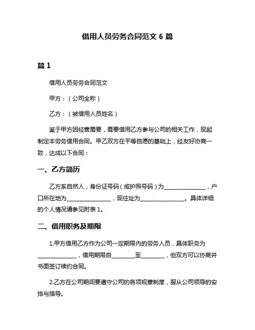 借用人员劳务合同范文6篇