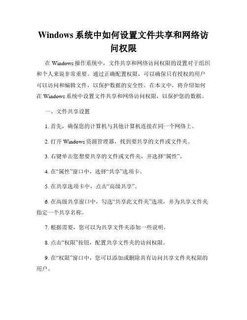 Windows系统中如何设置文件共享和网络访问权限