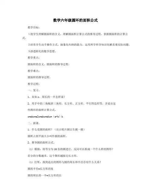 数学六年级圆环的面积公式