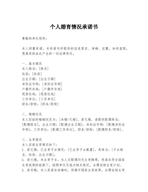 个人婚育情况承诺书