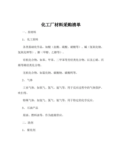 化工厂材料采购清单