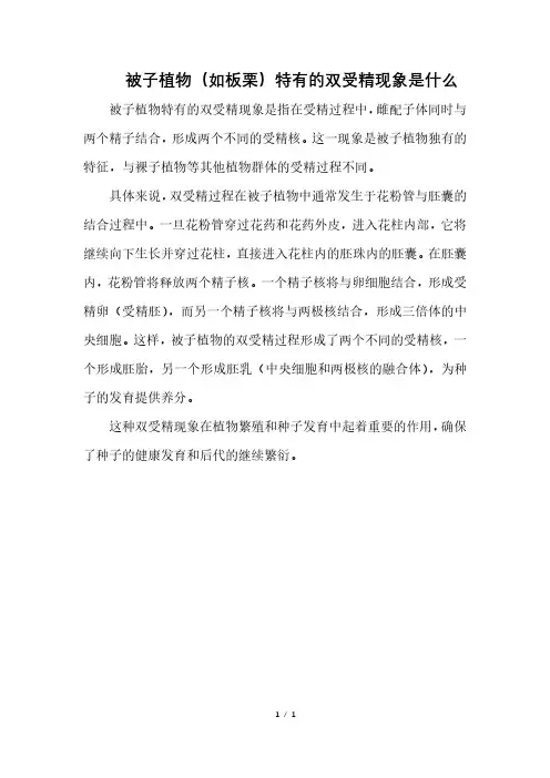 被子植物(如板栗)特有的双受精现象是什么