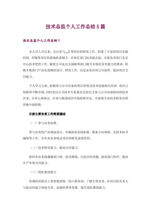 技术总监个人工作总结5篇