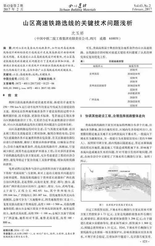 山区高速铁路选线的关键技术问题浅析