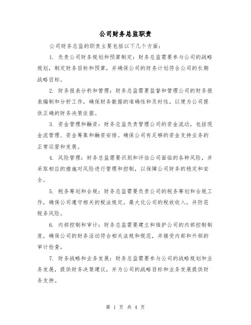 公司财务总监职责(三篇)