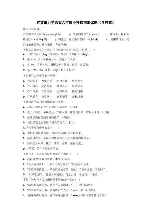 宜宾市小学语文六年级小升初期末试题(含答案)
