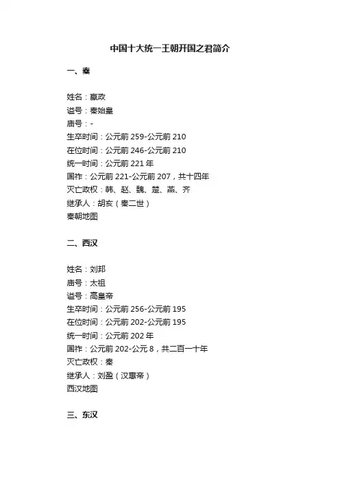 中国十大统一王朝开国之君简介