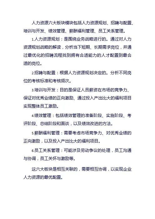 人力资源六大板块模块具体介绍