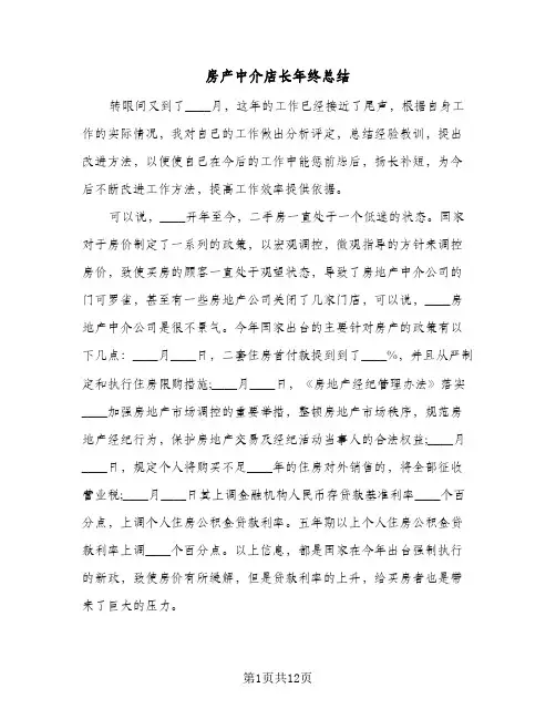 房产中介店长年终总结(5篇)