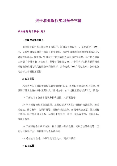 关于农业银行实习报告三篇