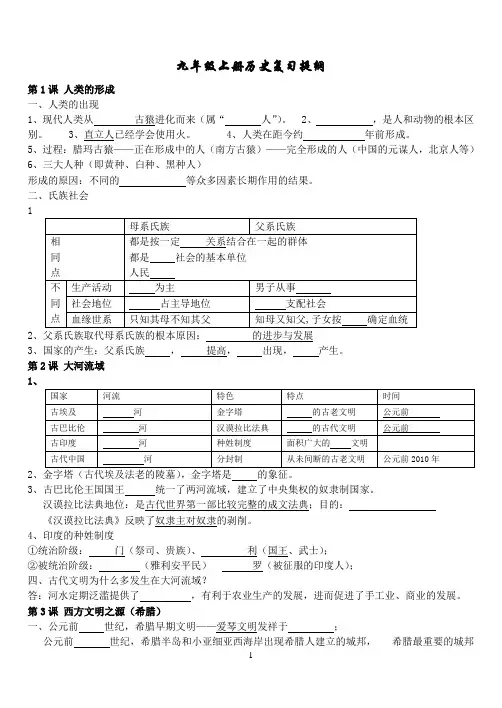 九年级上册历史复习提纲