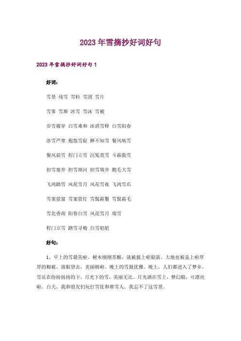 2023年雪摘抄好词好句