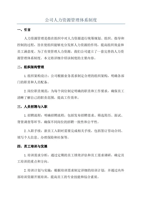 公司人力资源管理体系制度
